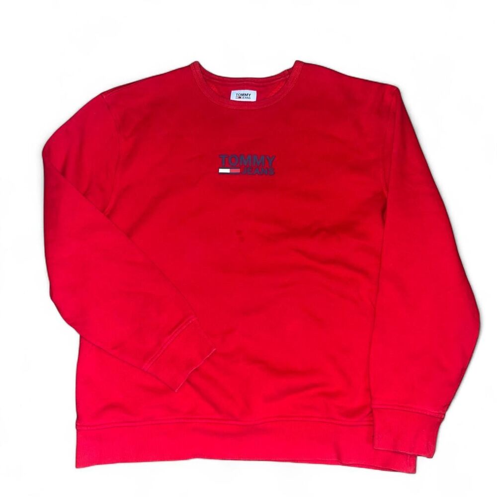 Tommy Hilfiger Men's Unisex Red Crewneck Fleece Sweatshirt SZ XL
